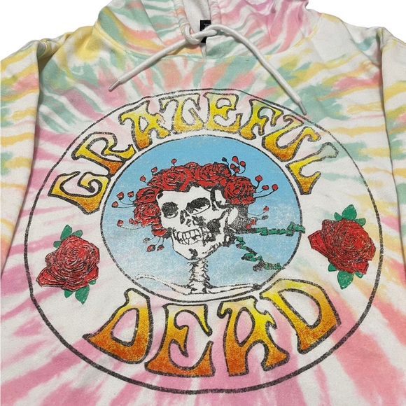 Grateful Dead Tie Dye Pink Green Yellow Men’s Hoodie Crewneck Drawstring Sz XL - Picture 3 of 6
